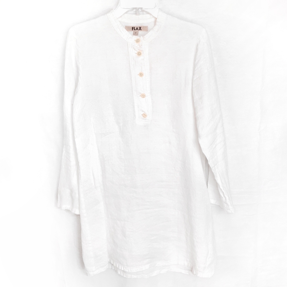 FLAX Long Sleeve Button Front Linen Tunic Top Size P / Small